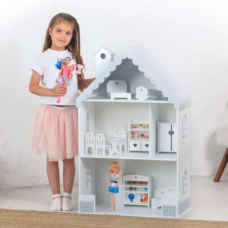 Кукольный дом Pema kids бело-серый МДФ