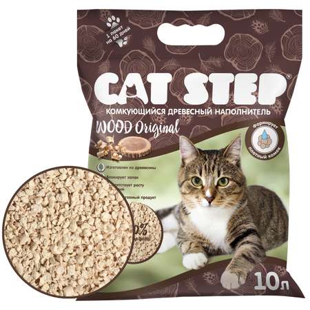 Наполнитель для кошек Cat Step Wood Original комкующийся растительный 10л