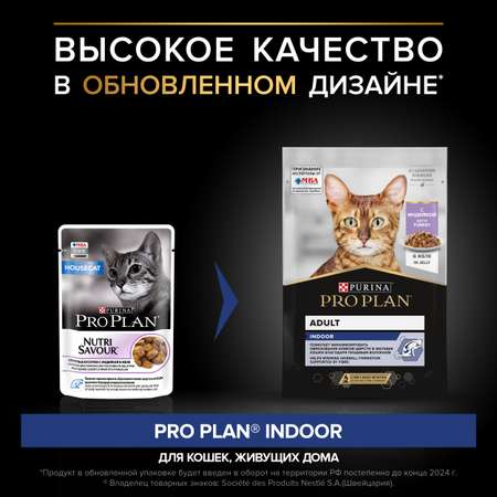 Корм влажный для кошек PRO PLAN 85г вкусные кусочки с индейкой в желе живущих дома пауч