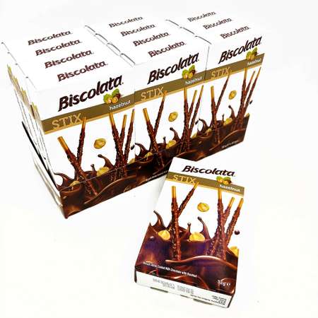 Палочки бисквитные Solen Biscolata Stix Hazelnut покрытые молочным шоколадом с лесным орехом 12 шт.