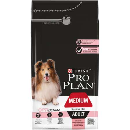 Корм для собак PRO PLAN средних пород с чувствительной кожей с комплексом Optiderma лосось с рисом пакет 1.5кг