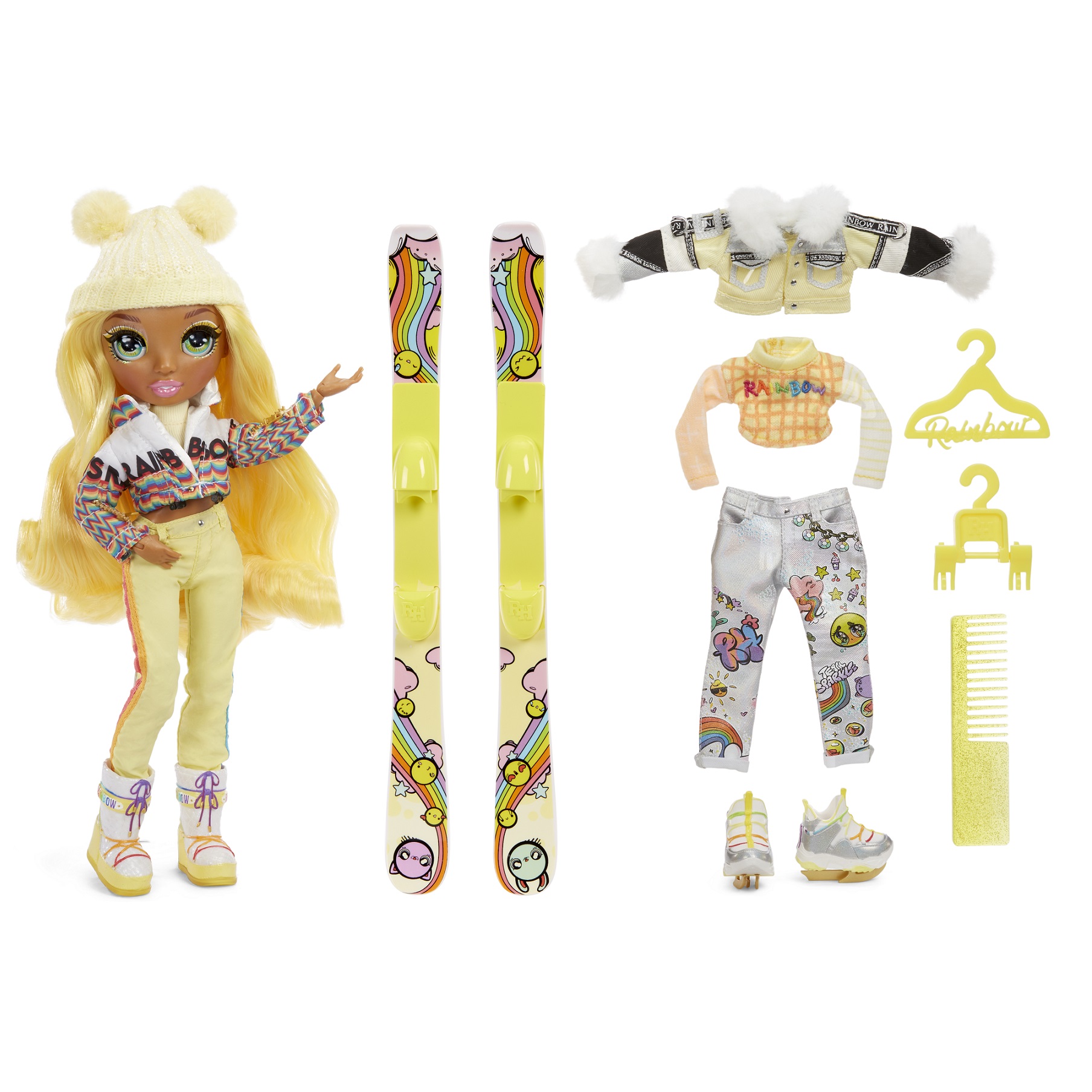 Кукла Rainbow High Winter Break Fashion Doll- Sunny Madison Yellow купить  по цене 5139 ₽ в интернет-магазине Детский мир