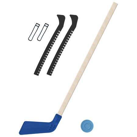 Набор для хоккея Задира Клюшка хоккейная детская синяя 80 см + шайба + Чехлы для коньков черные