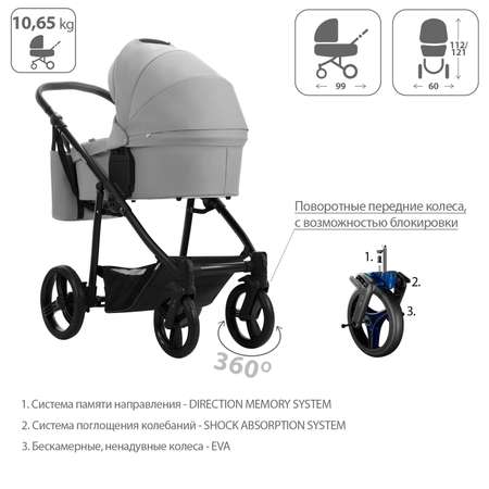 Коляска 2в1 Bebetto Explorer Air Pro экокожа шасси Черное 02