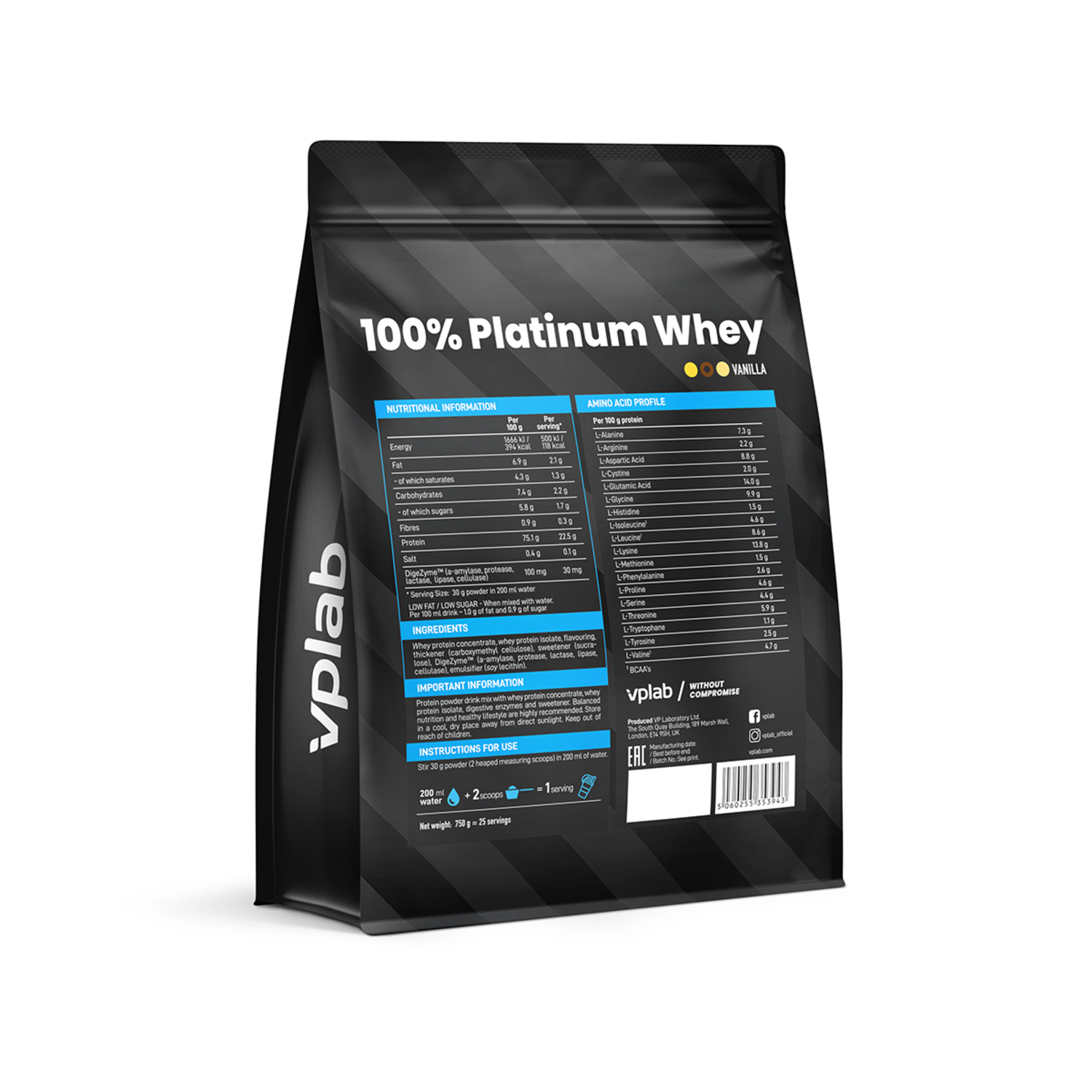 Протеин VPLAB Platinum Whey 100% ваниль 750г - фото 2