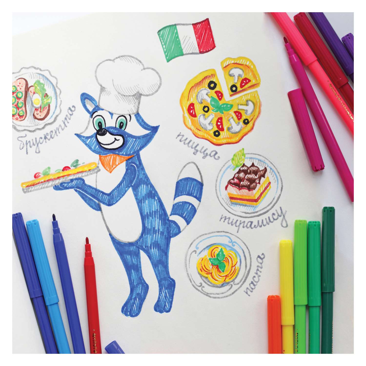 Фломастеры МуЛьти-ПуЛьти Енот в Италии 24 цвета смываемые блистер - фото 3