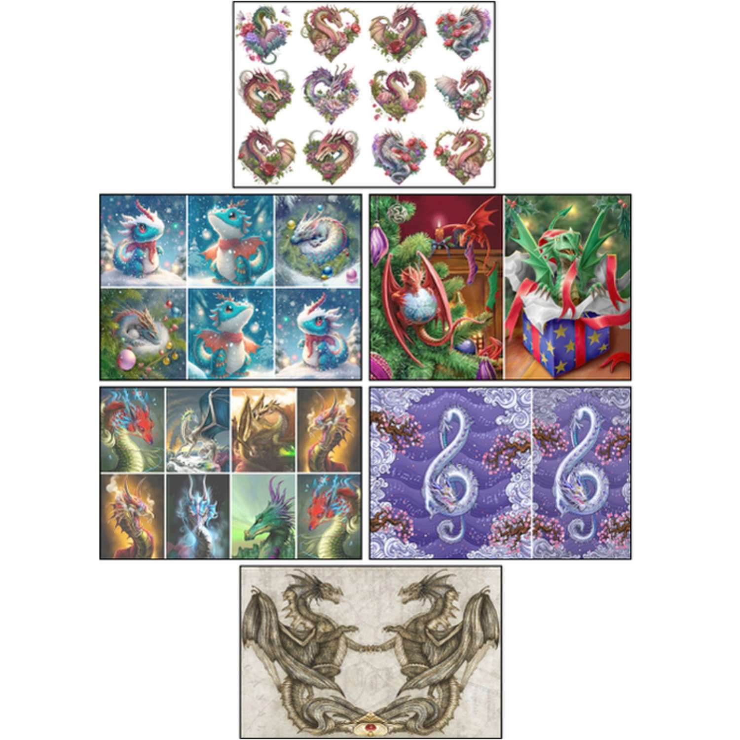 Набор Sima-Land декупажных карт 6 шт «Разные драконы» А4. 45 г/м2 - фото 1