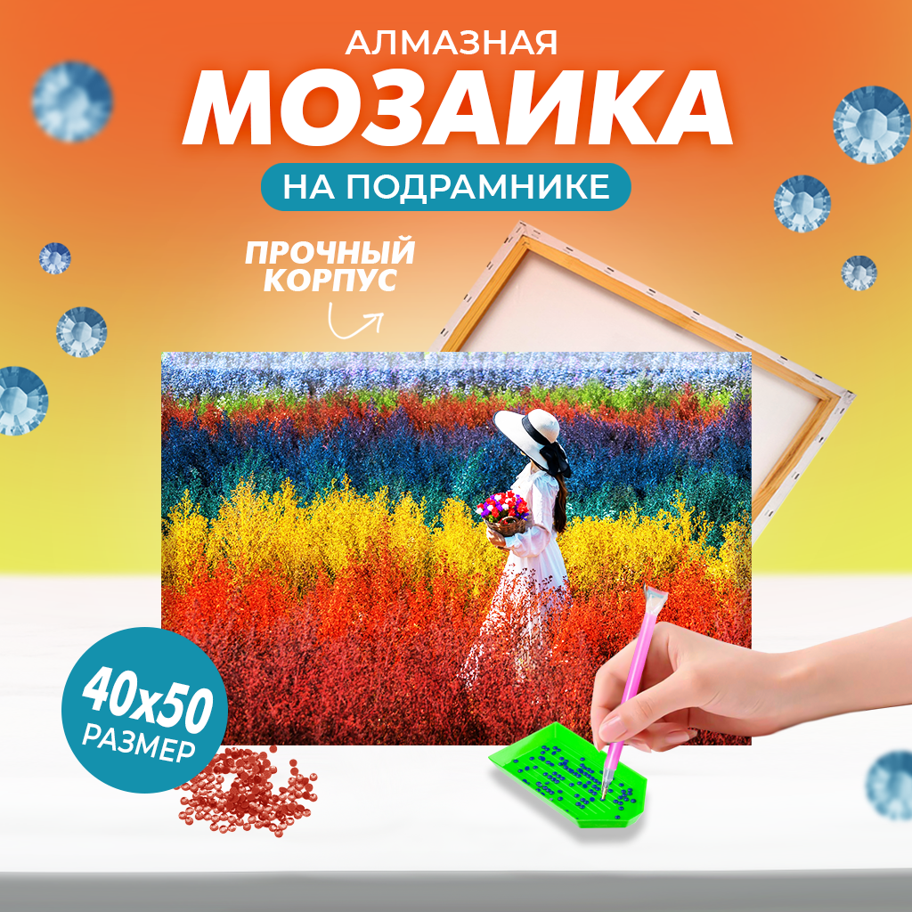 Алмазная мозаика Solmax Девушка на лугу на подрамнике 40х50см - фото 1