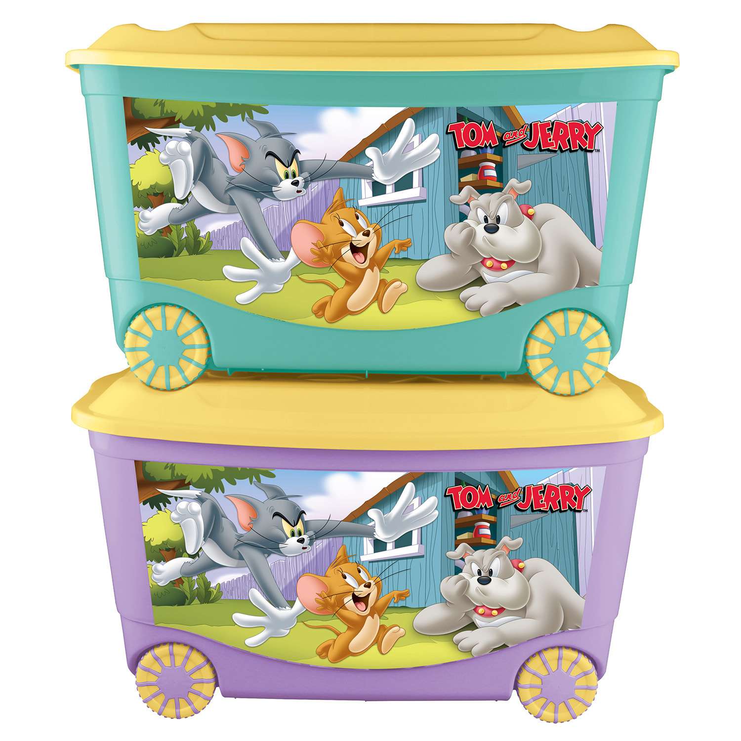 Ящик для игрушек Пластишка Tom and Jerry на колесах с аппликацией Бирюзовый - фото 7