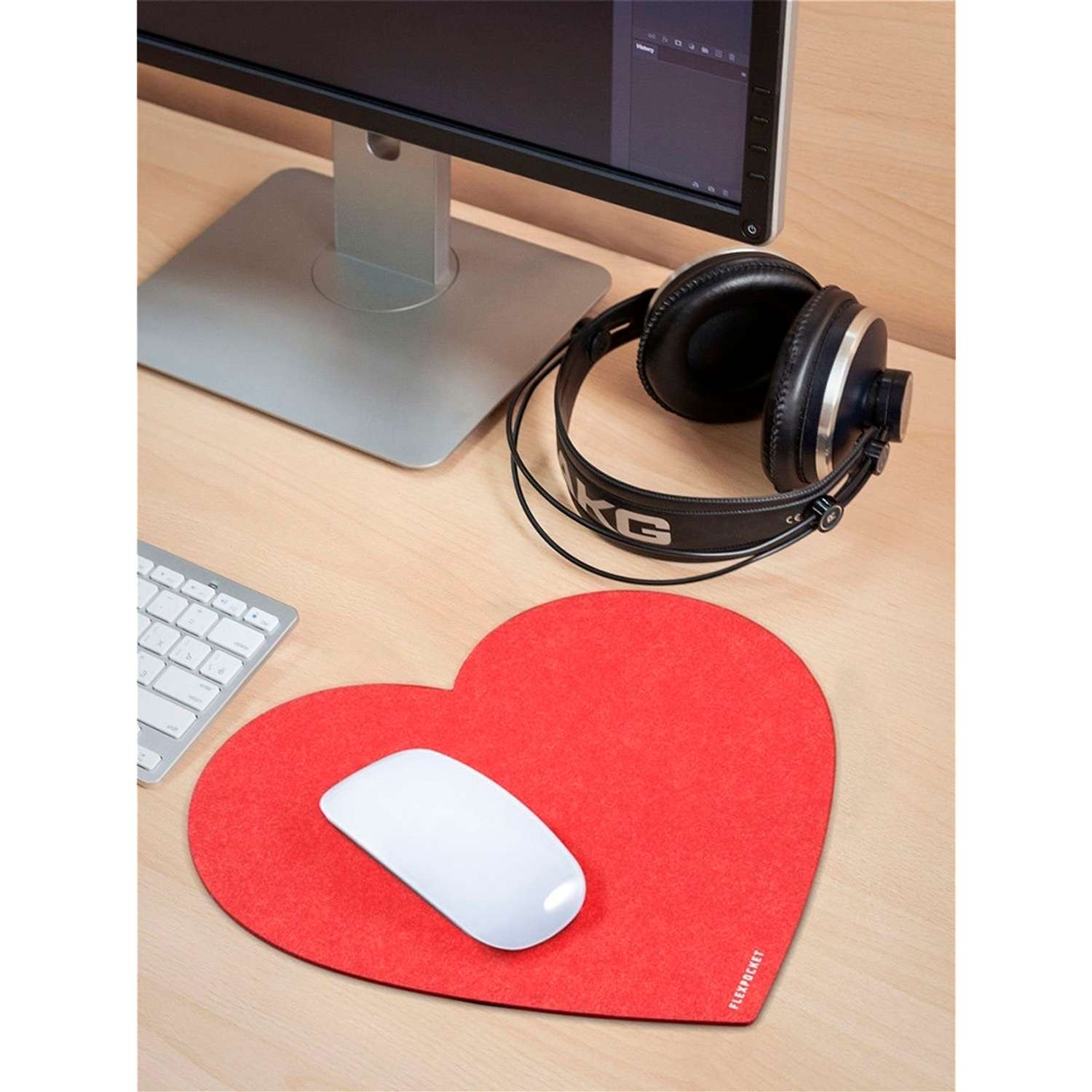Настольный коврик Flexpocket для мыши в форме сердца 250х250мм красный - фото 3