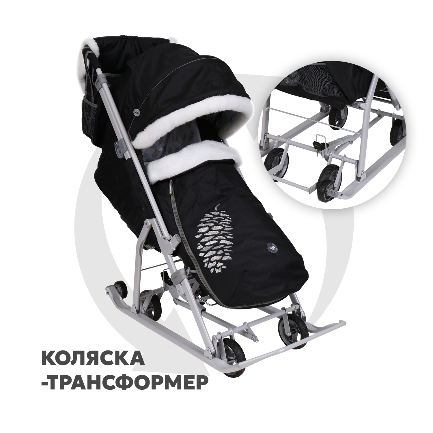 Санки-коляска NiKA kids Наши детки со спинкой, с крышей, с колесами - фото 1