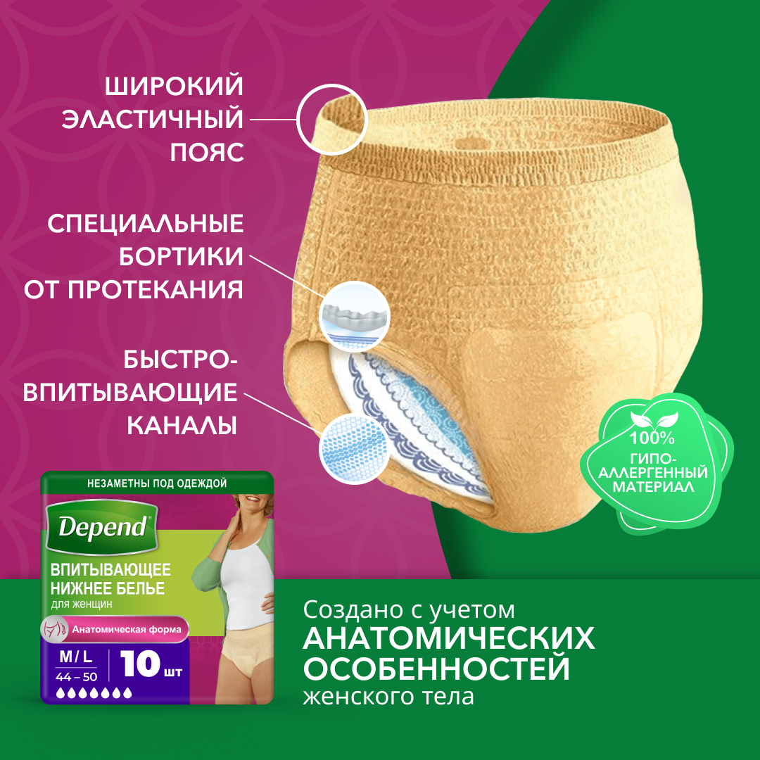 Белье впитывающее Depend в роддом Super M/L 44-50 10шт купить по цене 579 ₽  в интернет-магазине Детский мир