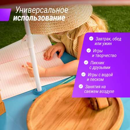 Стол детский с лавочками и зонтом UNIX Kids garden комплект детской мебели для дачи и улицы со столиком 67 х 75 х 135 см