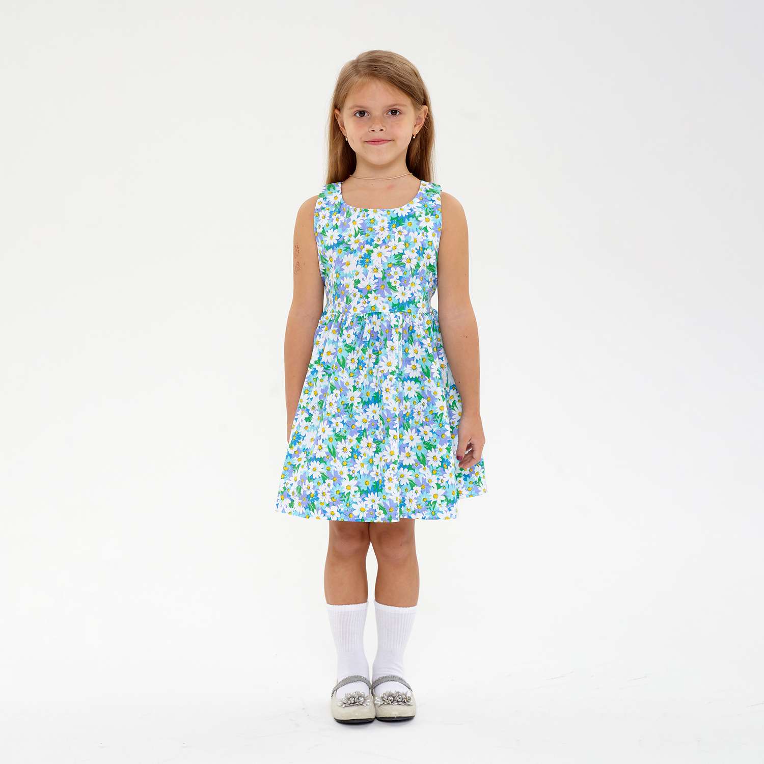 Платье CHILDREAM сатиновое платье "голубые ромашки" - фото 1