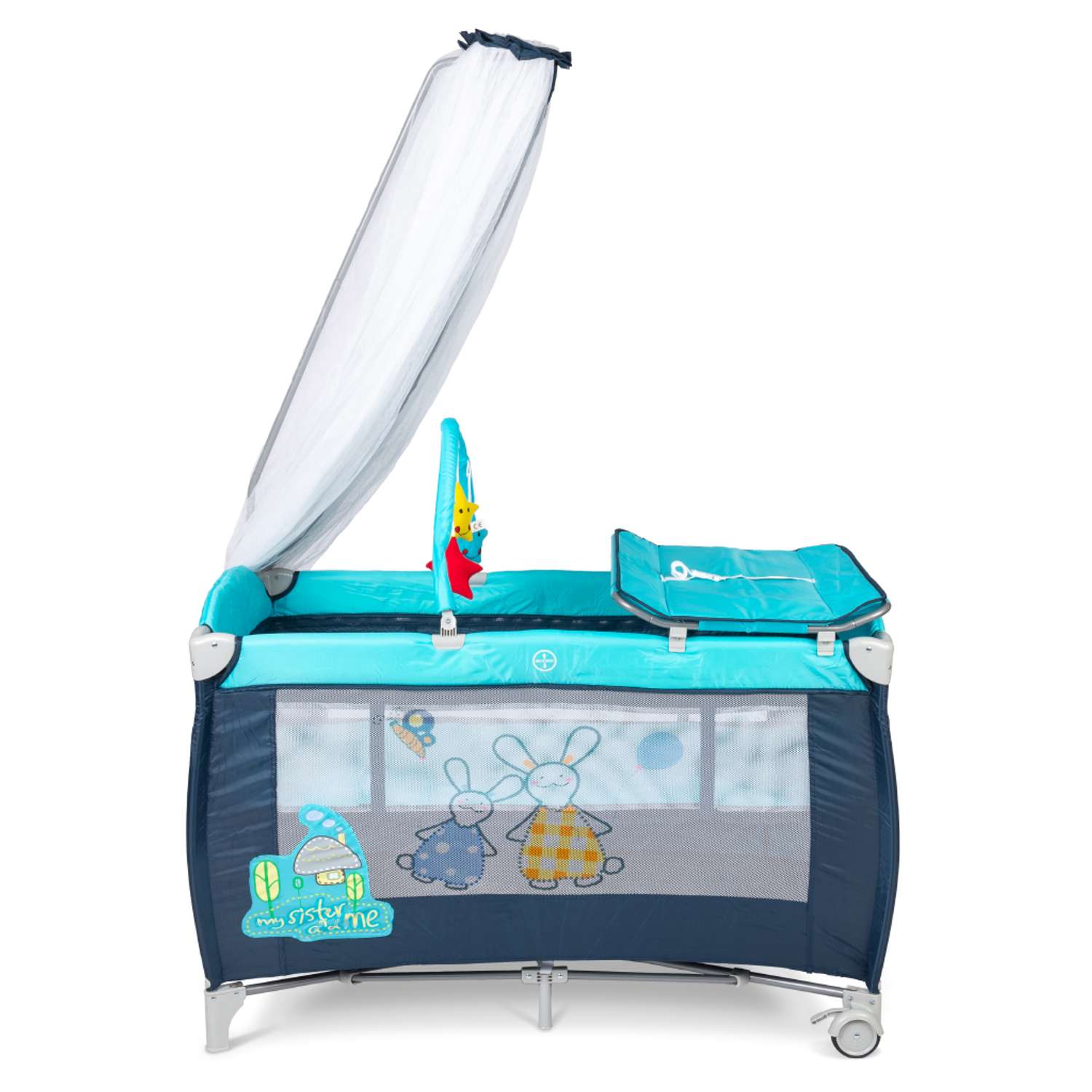 Складной детский манеж-кровать Solmax с мягким матрасом на колесиках синий HW97979 HW97979 - фото 7