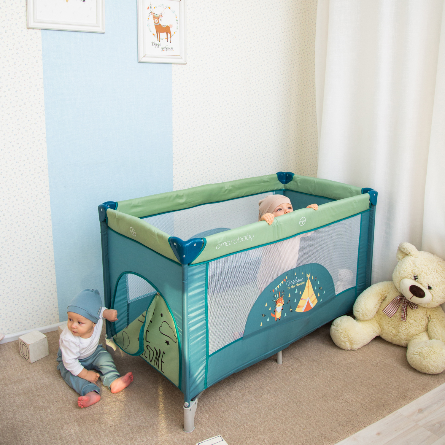 Манеж-кровать Amarobaby Multiform Hello Bear Серый AMARO-26MHB-Se - фото 19