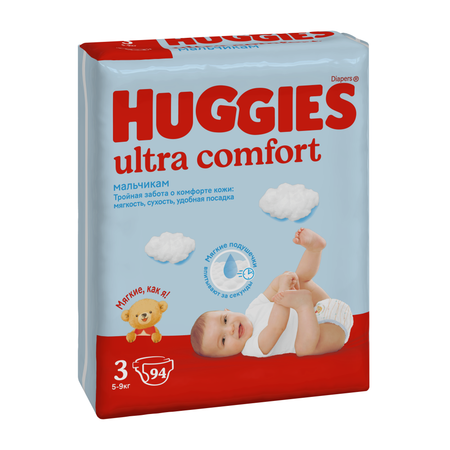 Подгузники Huggies Ultra Comfort для мальчиков 3 (5-9 кг) 94 шт.