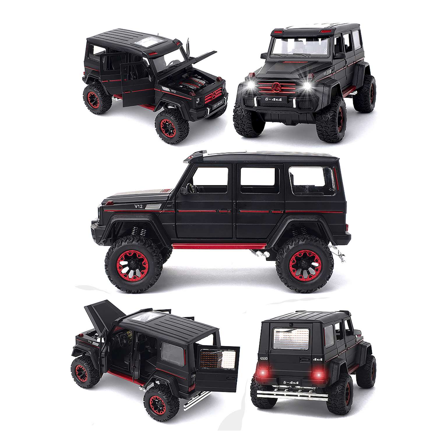 Машинка игрушка железная 1:24 Che Zhi Mercedes G500 big wheel 4x4 CZ117Bblk - фото 6