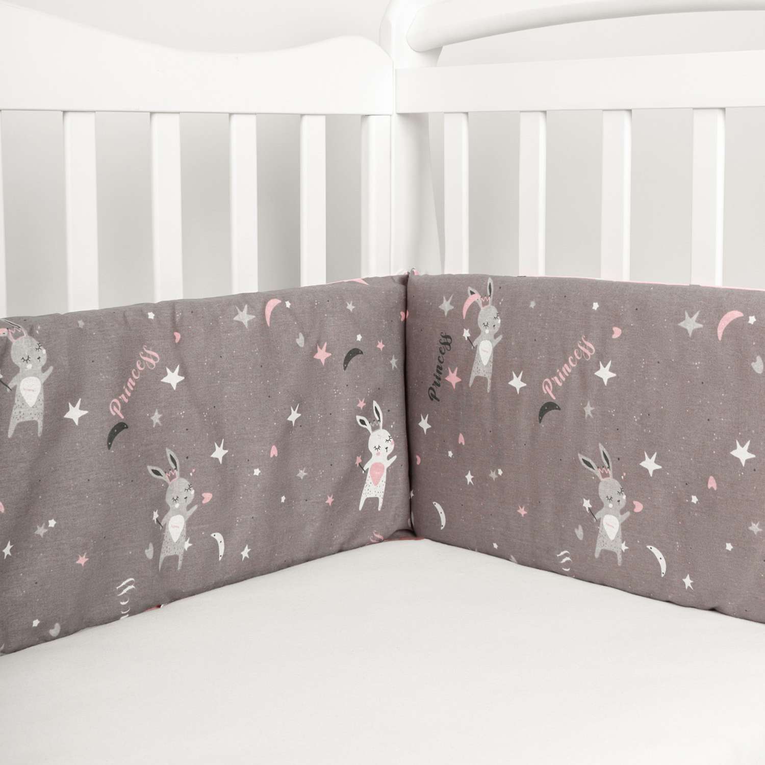 Бортик в кроватку AmaroBaby на молнии: 4 подушки-бортика AmaroBaby Princess серый розовый - фото 4