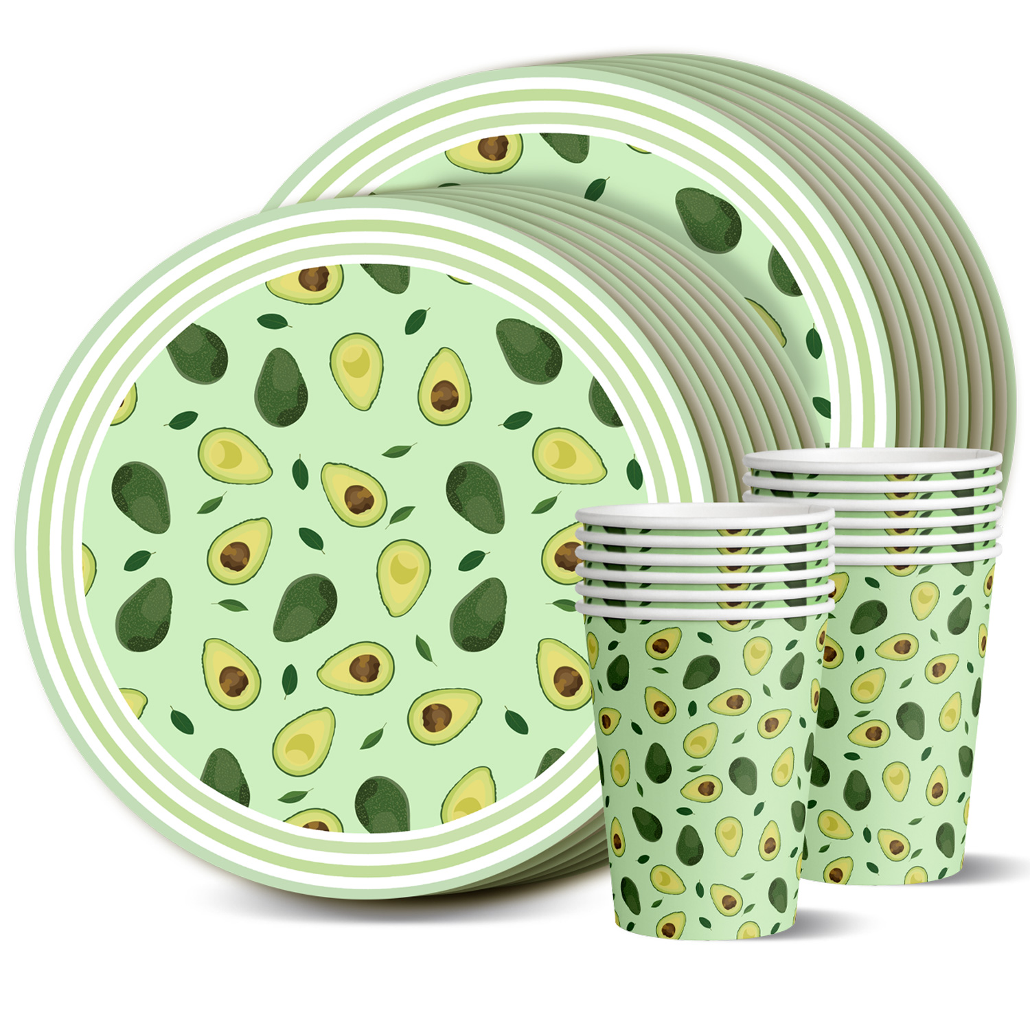Набор одноразовой посуды ND PLAY Авокадо 2 стаканы тарелки 23см по 12шт - фото 1