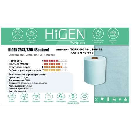 Нетканые салфетки для уборки Higen Wype 7947/S90 Sontara