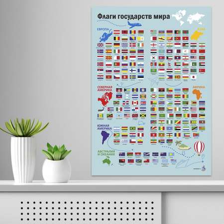 Обучающий плакат Woozzee Флаги государств мира по континентам