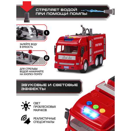 Машинка детская ДЖАМБО инерционная Пожарная на батарейках стреляет водой