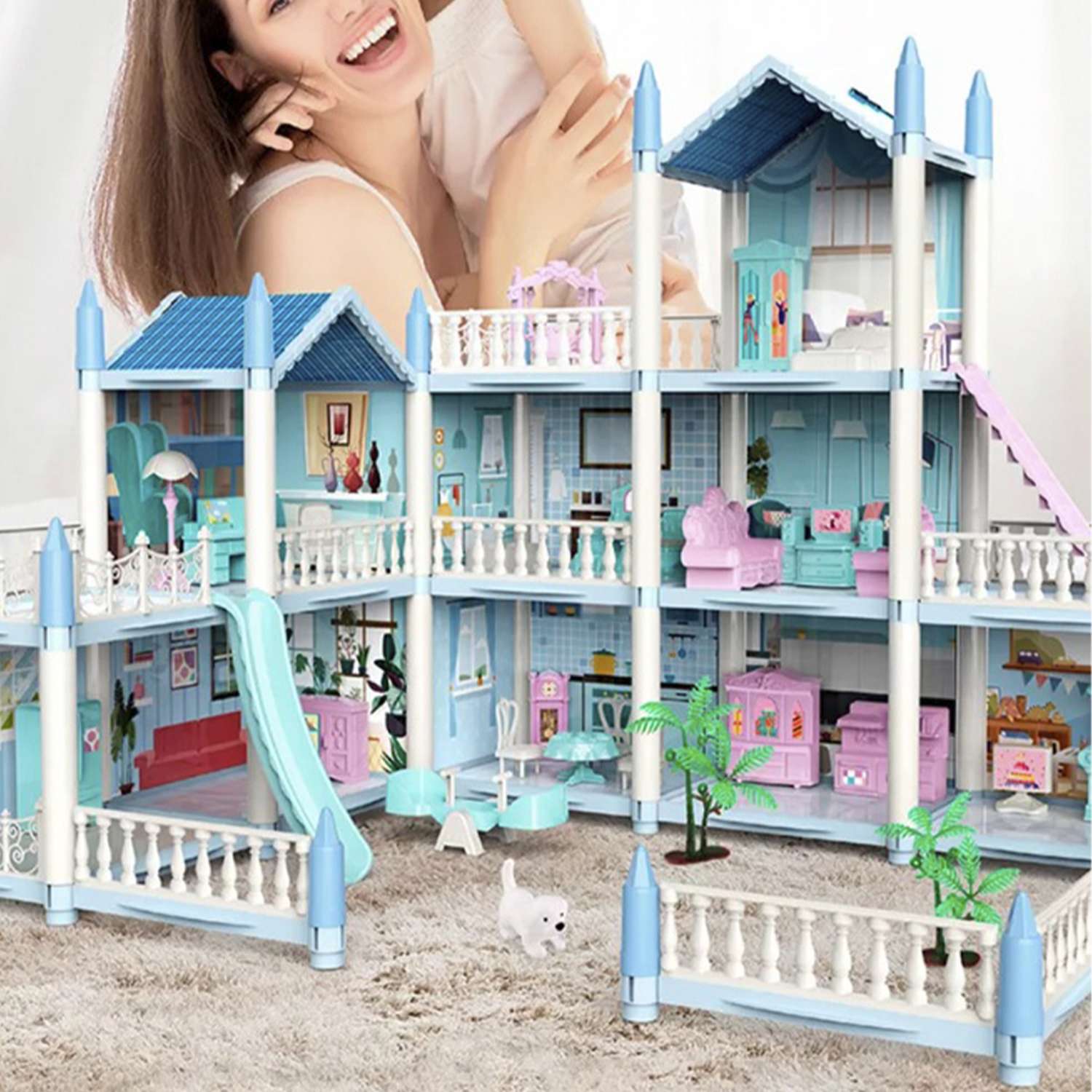 Трехэтажный дом SHARKTOYS для куклы голубой 11500020 - фото 2