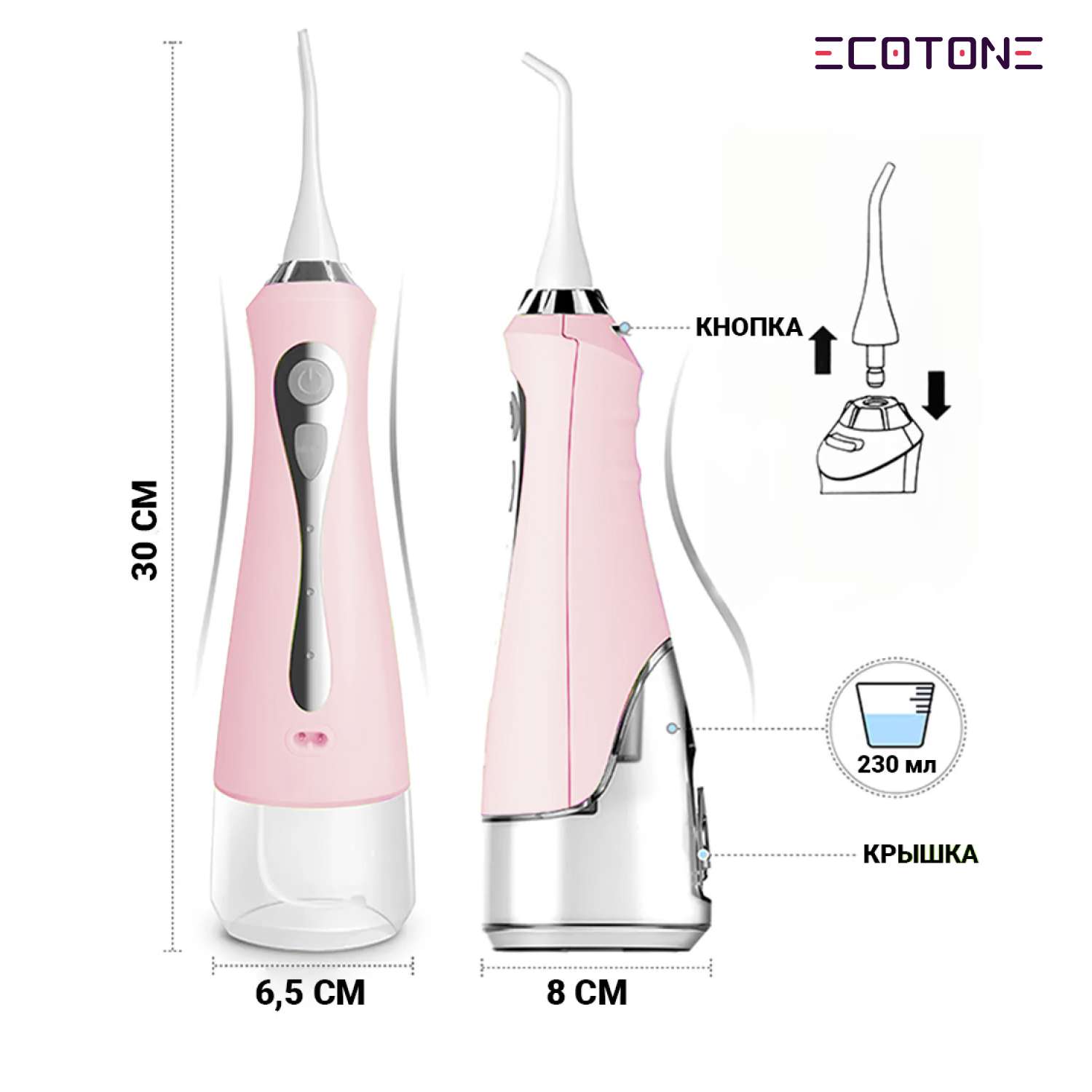 Ирригатор Ecotone электрический для очистки полости рта Fresh / розовый - фото 4
