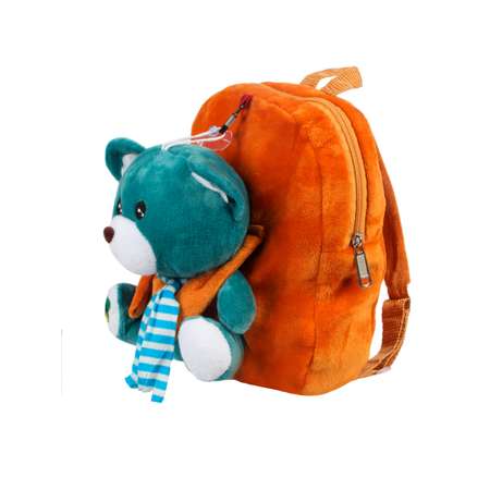 Рюкзак с игрушкой Little Mania коричневый Мишка изумрудно-зелёный