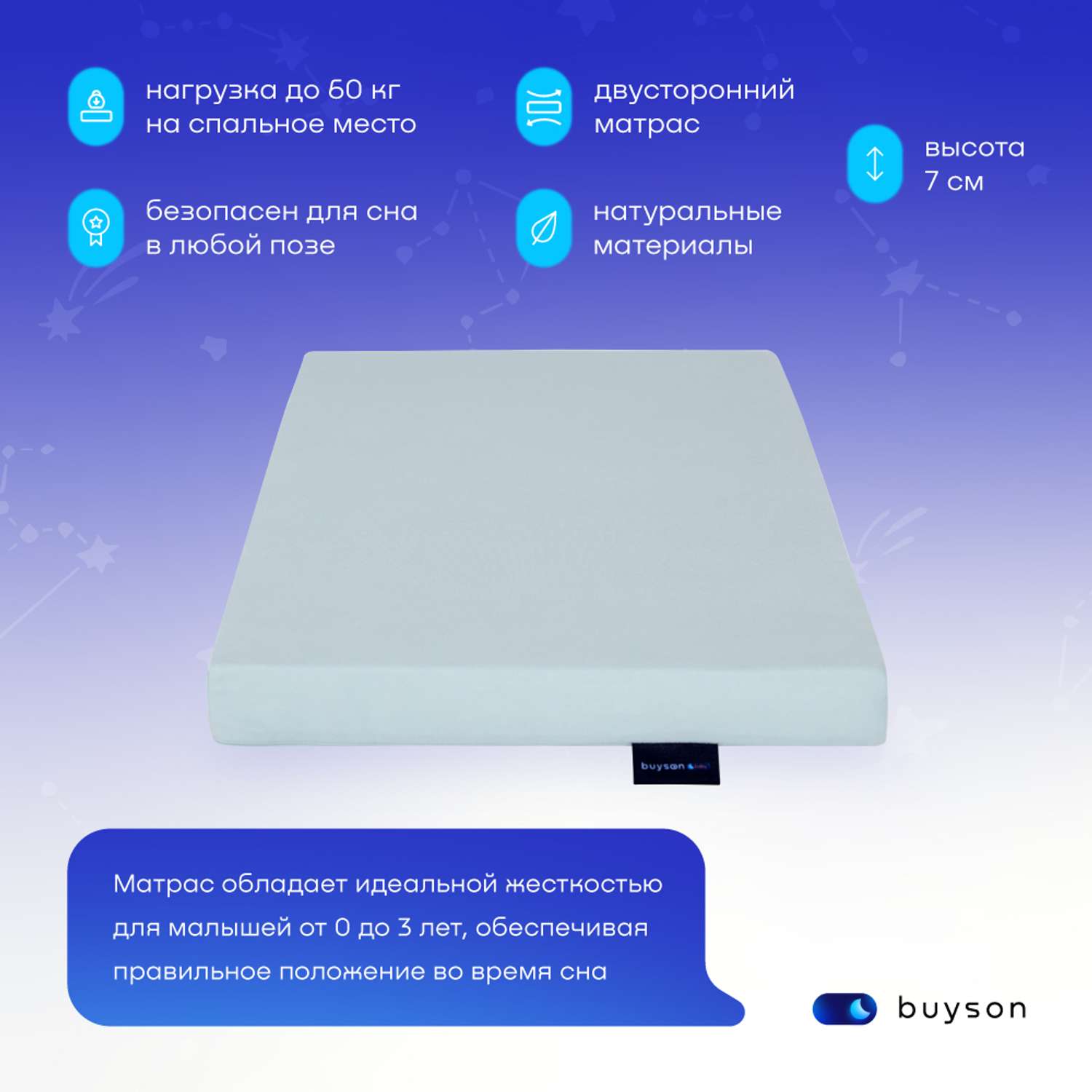 Матрас в кроватку buyson BuyJoy для новорожденных от 0 до 3 лет 120х60 см - фото 3