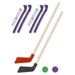 Набор для хоккея Задира Клюшка хоккейная детская 2 шт + шайбы 2 шт + Чехлы для коньков фиолетовые 2 шт