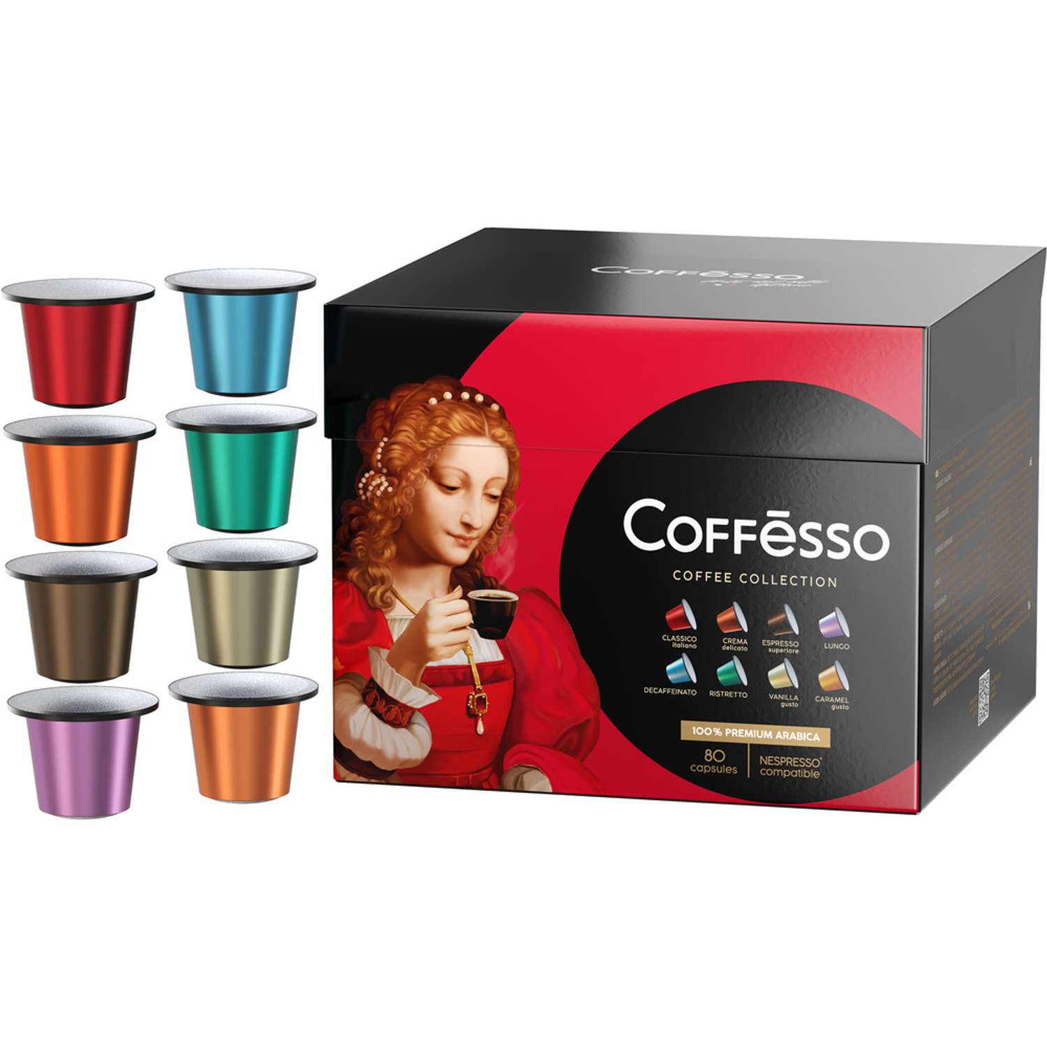 Кофе в капсулах Coffesso Ассорти 8 вкусов 80 капсул - фото 1