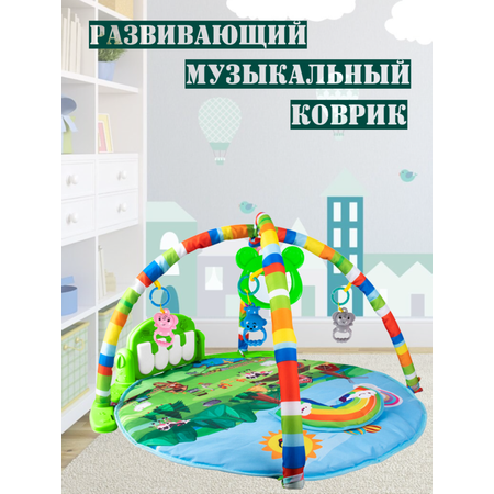 Коврик развивающий SHARKTOYS с пианино и погремушками