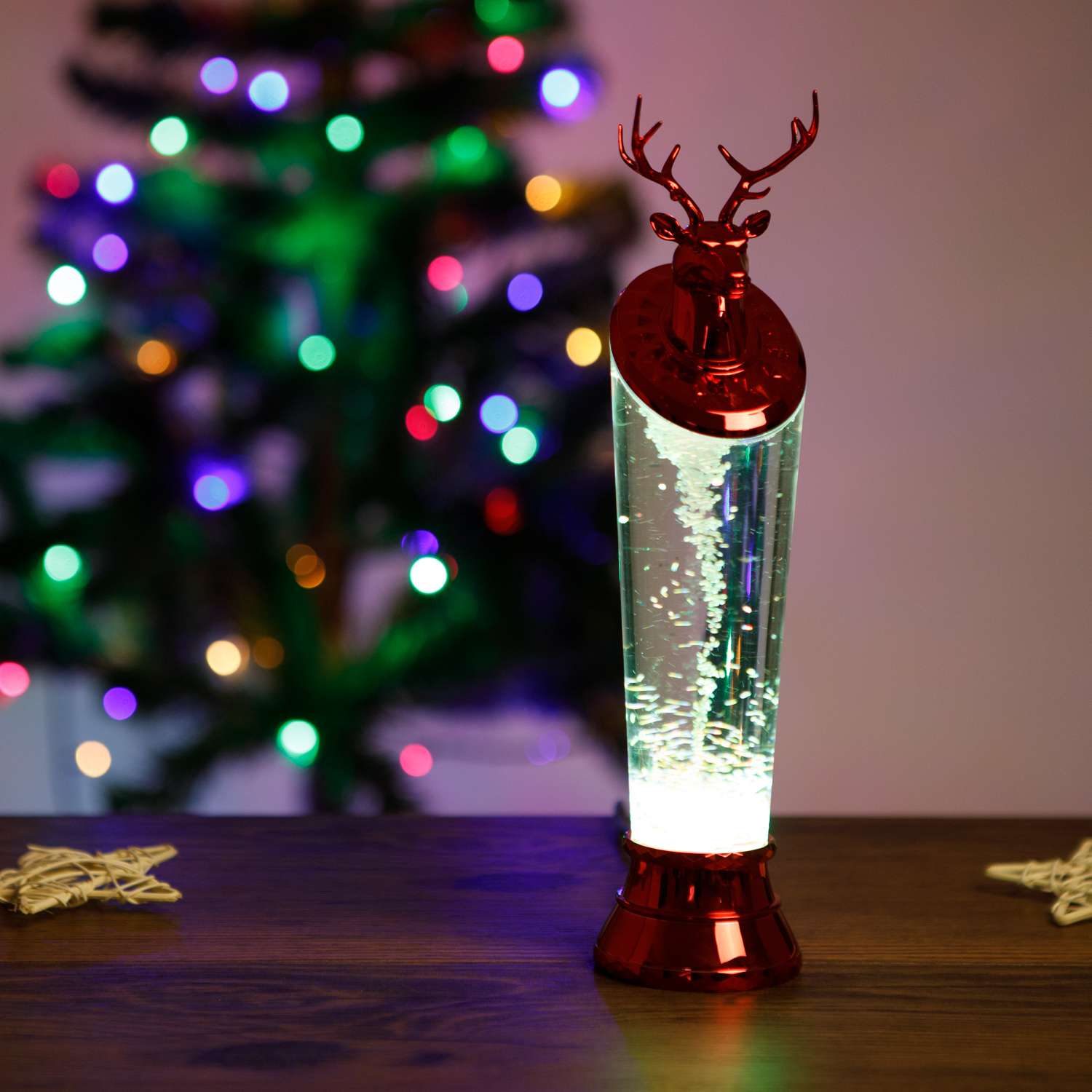 Свеча декоративная BABY STYLE Олень красный LED масляная колба блестки USB 29.5 см - фото 3