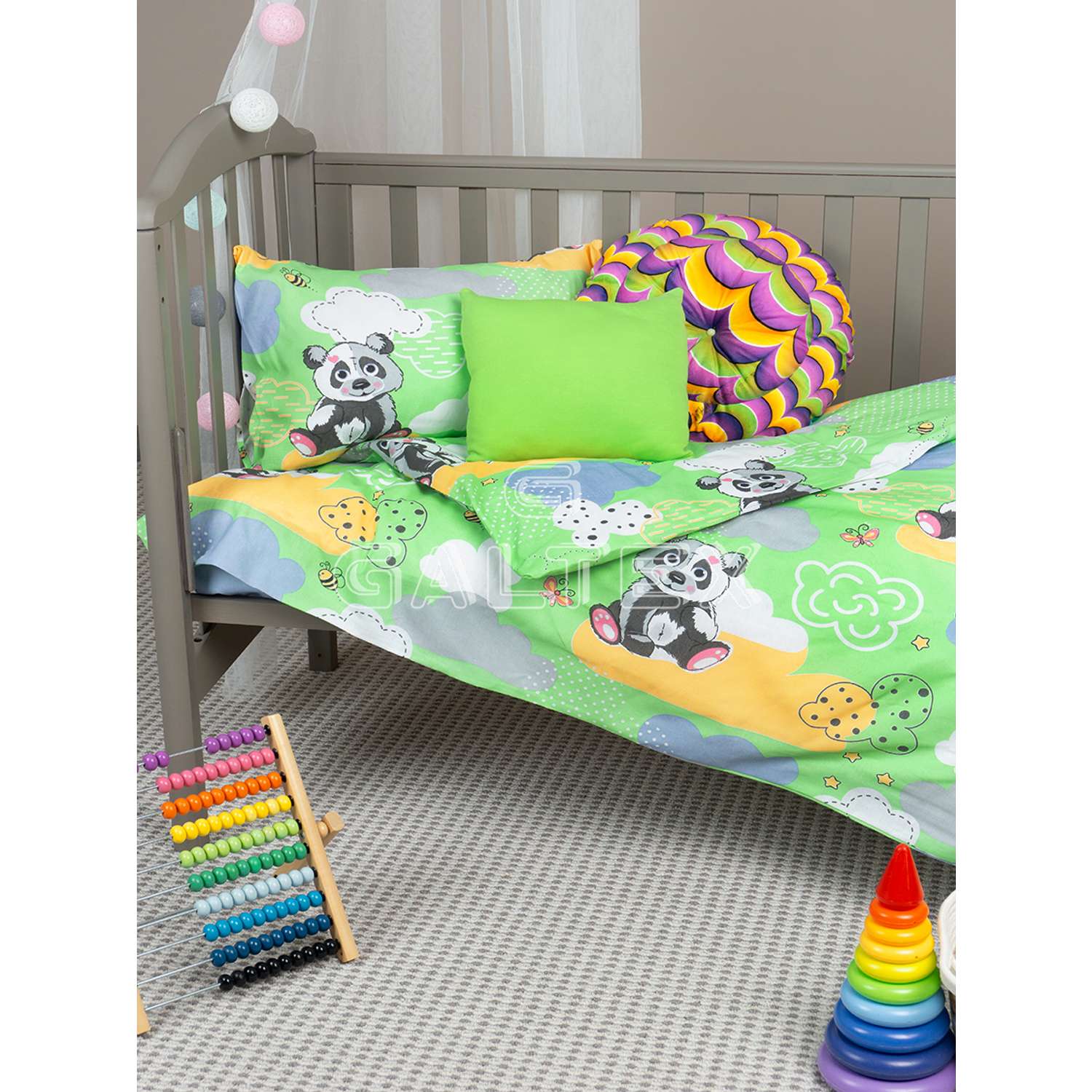 Комплект постельного белья Galtex детский Панды зеленый - фото 2
