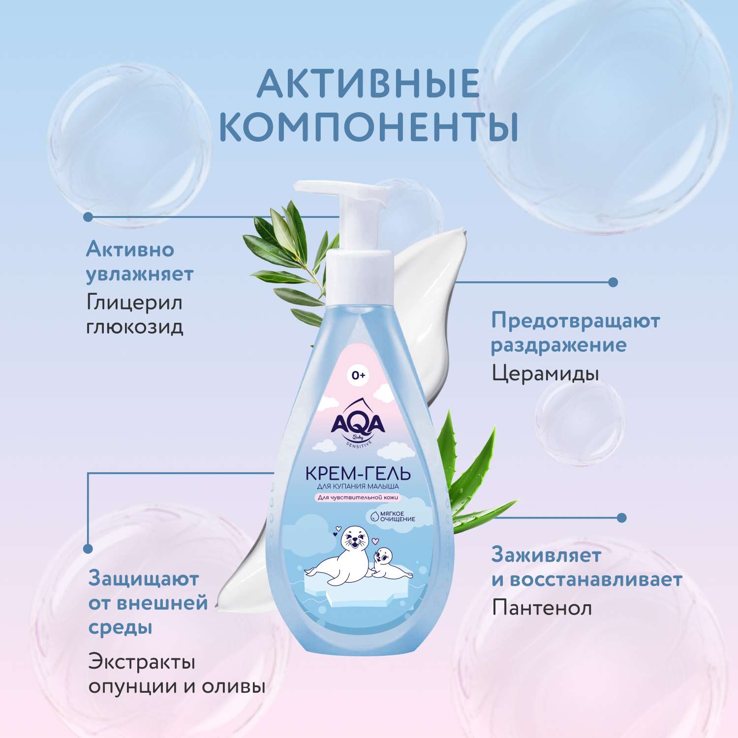 Крем-гель для купания малыша AQA baby Sensitive Мягкое очищение для чувствительной кожи 250мл с 0месяцев - фото 4