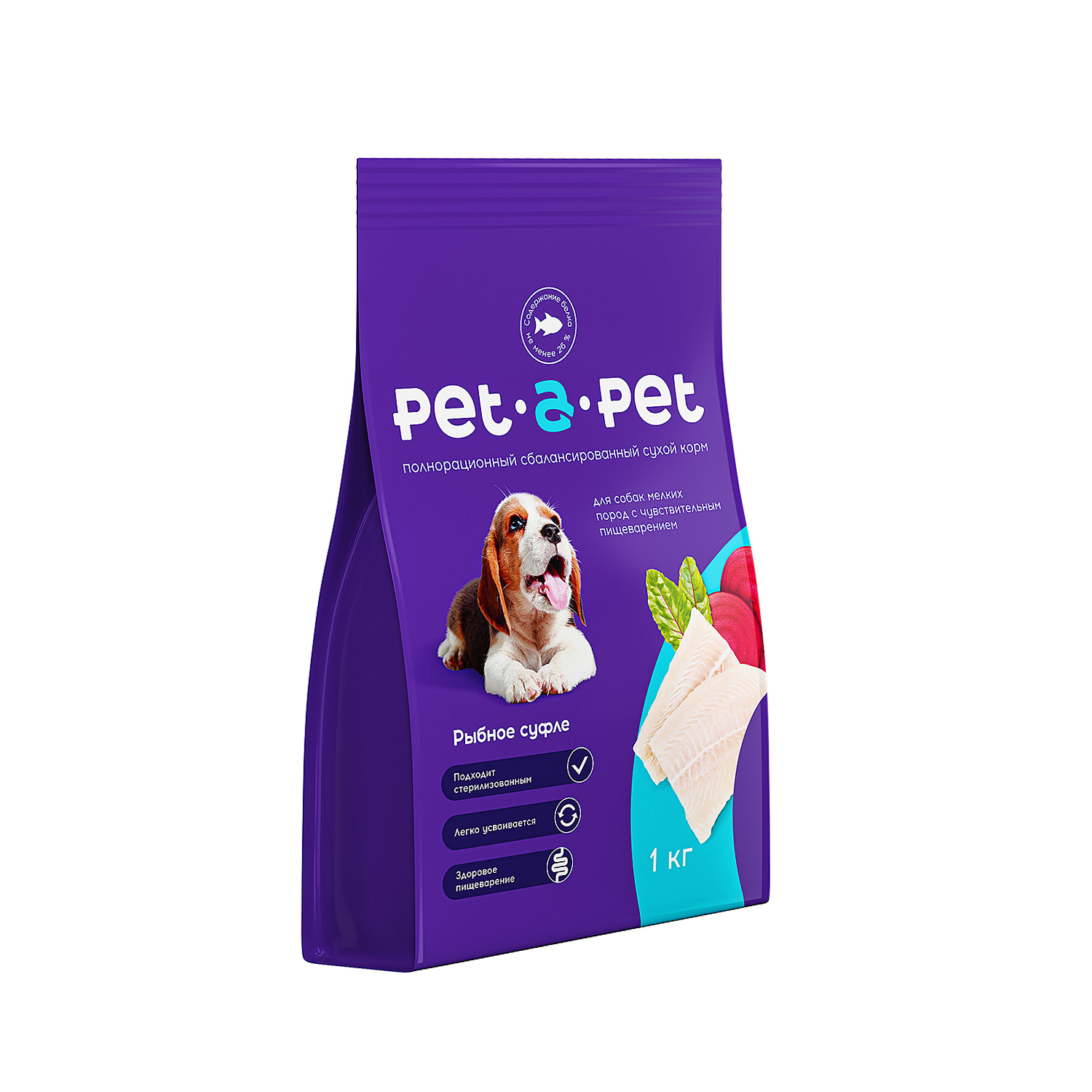 Корм для собак Pet-a-Pet 1кг мелких пород с чувствительным пищеварением с белой рыбой - фото 1