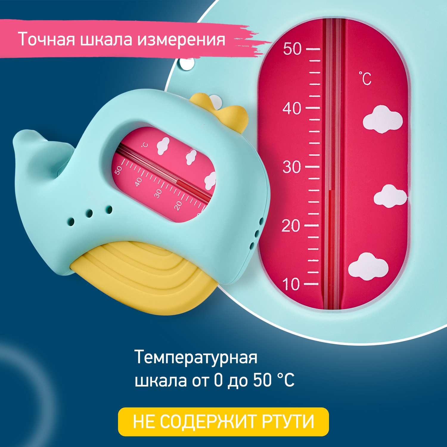 Термометр детский для воды ROXY-KIDS Кит для купания в ванночке цвет голубой желтый - фото 2