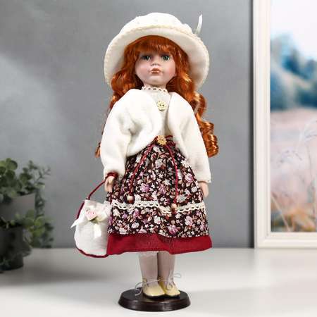 Кукла коллекционная Зимнее волшебство керамика «Наташа в платье в цветочек и белом пиджаке» 40 см