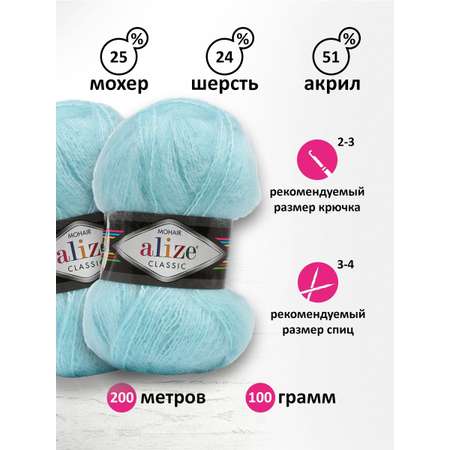 Пряжа Alize полушерстяная Mohair classic new 100 гр 200 м 5 мотков 522 мята