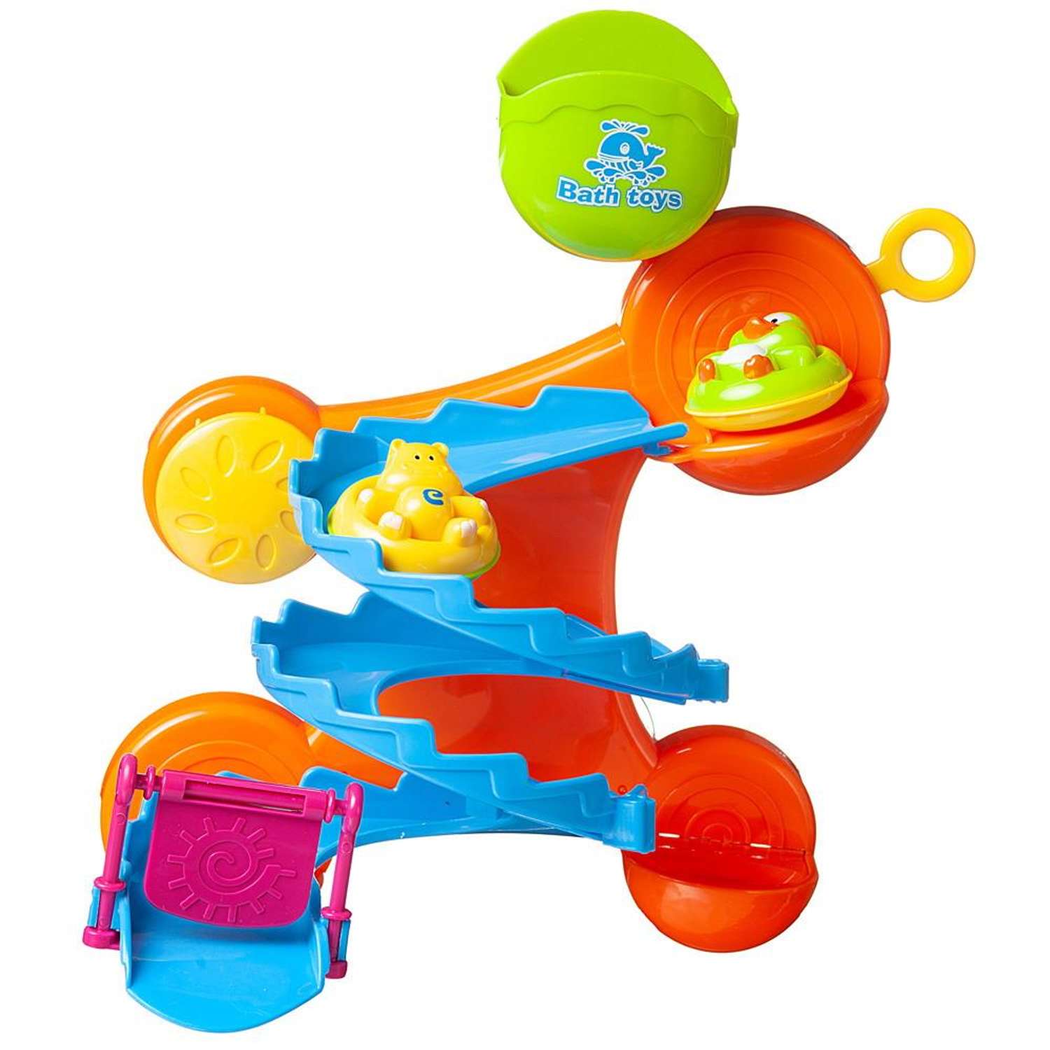 Набор игрушек для ванной ABTOYS Веселое купание горка серпантин оранжевая с 2 животными на кругах - фото 3