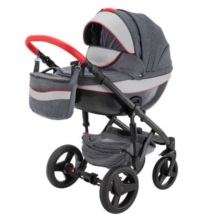 Коляска 2в1 BeBe-mobile Biagio Carbon D5 Серый+Белая кожа+Красная кожаная отделка