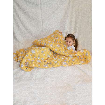 Стеганное одеяло желтое Засыпашки утепленное детское 110х140 хлопок 100%