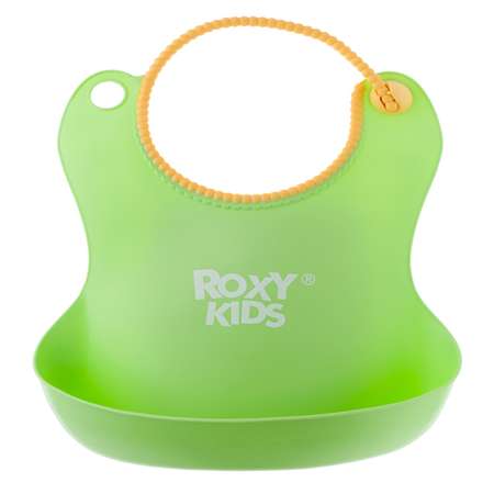 Нагрудник ROXY-KIDS для кормления мягкий с кармашком и застежкой цвет зеленый