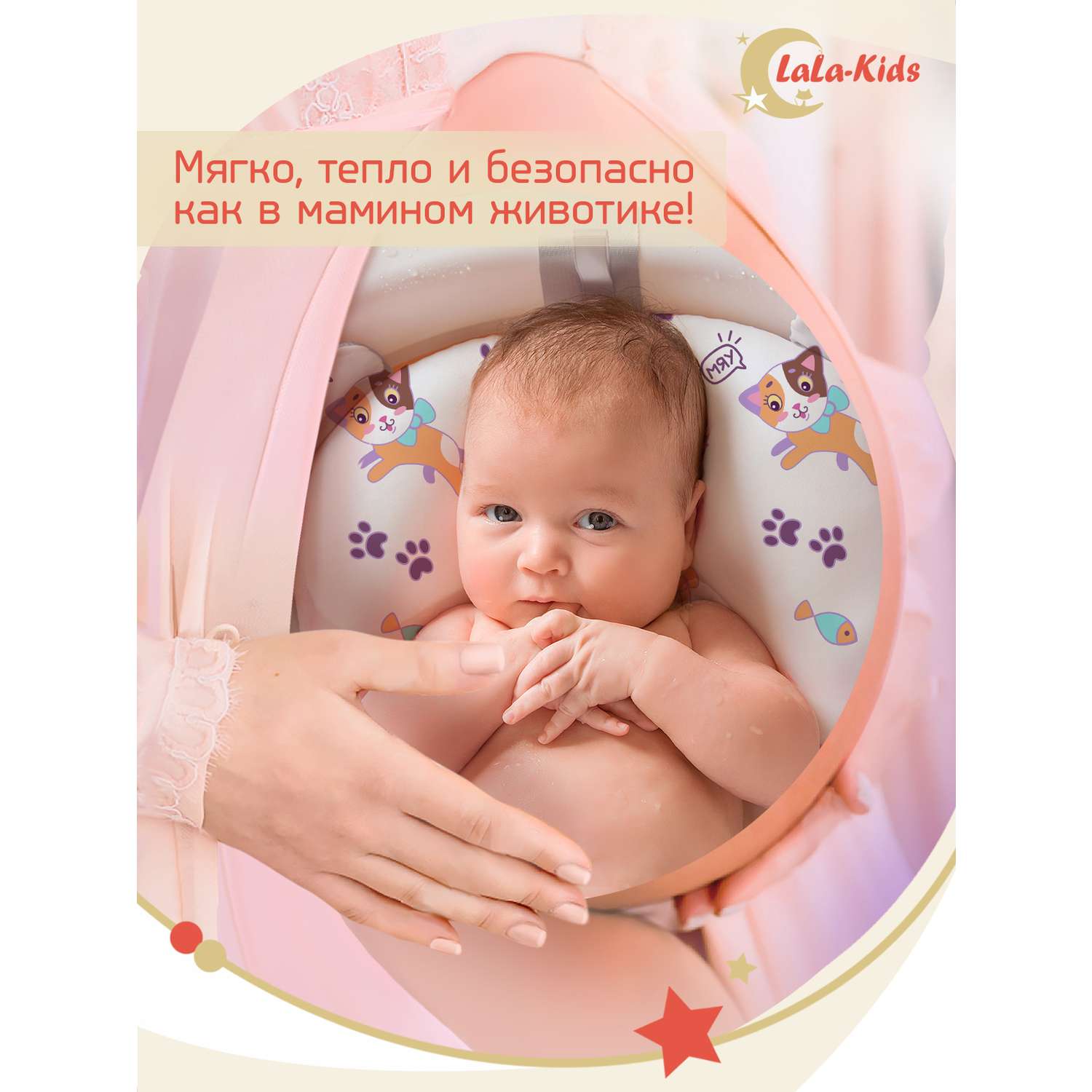Детская ванночка с термометром LaLa-Kids складная для купания новорожденных с матрасиком в комплекте - фото 12