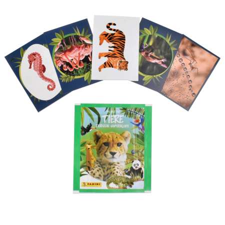 Набор коллекционных наклеек Panini Мир животных Рекорды Animali 2023 10 пакетиков в экоблистере