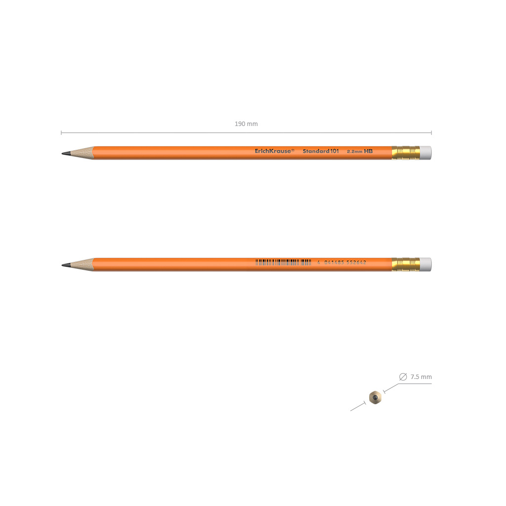 Чернографитный карандаш ERICH KRAUSE пластиковый шестигранный с ластиком Standard triangle 101 Orange HB 12 шт - фото 3