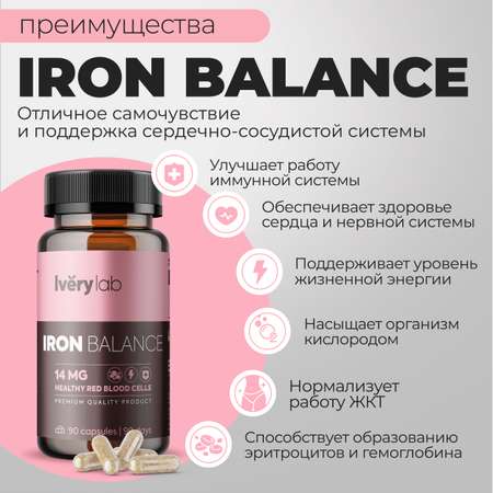 БАД Iverylab Минерал Железо для поддержки сердечно-сосудистой системы Iron Balance