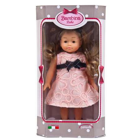 Кукла Bambina Bebe ABTOYS в розовом платье с синим бантом 20 см